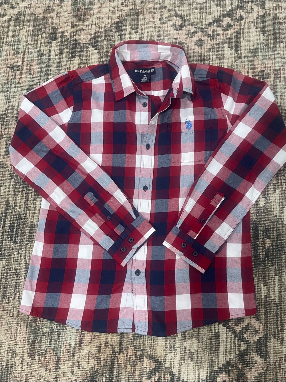 U.S. Polo Assn. Boys' Red Plaid Long-Sleeve Button-Down Shirt XL 14-16